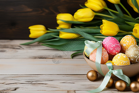 传统节日的彩蛋与郁金香图片