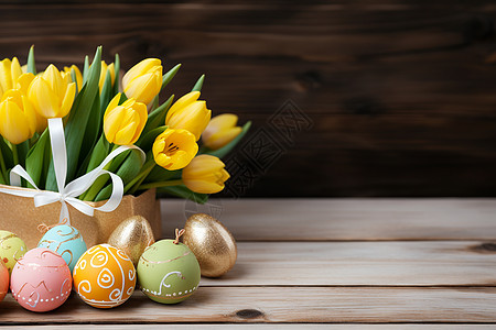 庆祝节日的彩蛋与郁金香图片