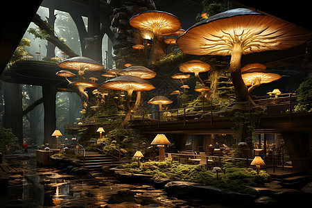森林中的蘑菇灯图片