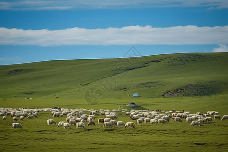 草原觅食的羊群图片