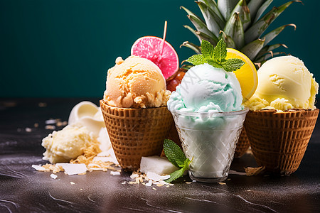 菠萝圣代桌子上的冰淇淋背景