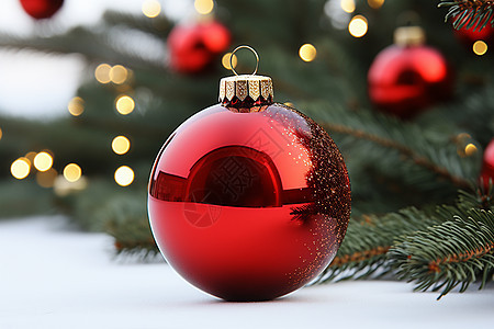 红色圣诞树上的装饰品图片