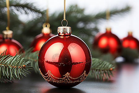 圣诞树的红色装饰品图片