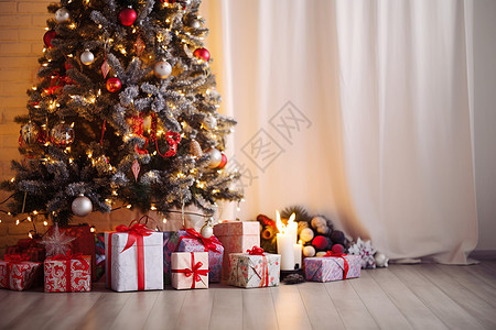 圣诞节布置圣诞树下的礼物盒背景