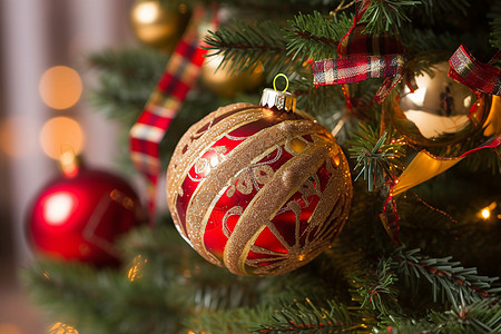 圣诞树上挂满了装饰品背景图片
