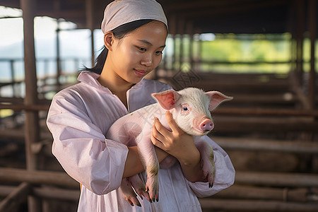 抱着小猪的女人图片