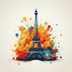 巴黎铁塔现代画图片