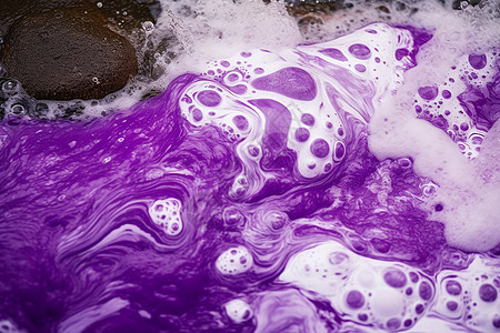 河岸旁的紫色流动液体图片