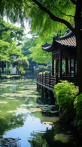 白墙屋檐古园林风景背景