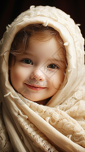 毛线毯子裹住的宝宝图片
