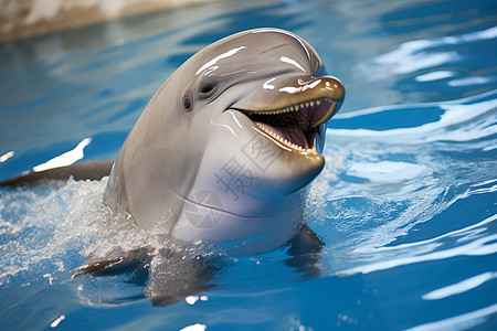 海洋馆水池中的海豚图片