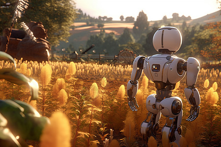 秋季麦田中的机器人图片