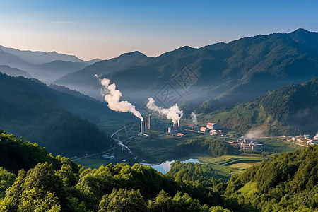 山谷中的煤电厂图片