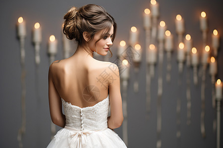 试穿婚宴礼服的新娘图片