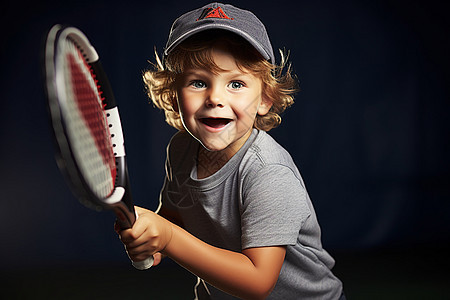 阳光下的网球小男孩图片