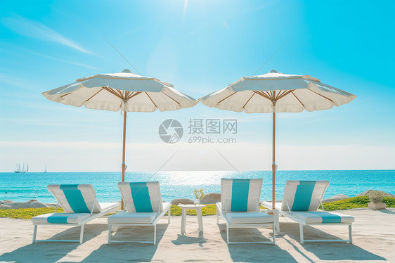 夏季悠闲的海边遮阳伞图片