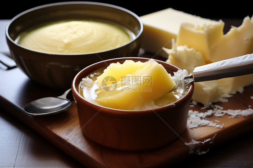 餐桌上的奶酪和黄油图片