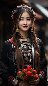 传统服装的长发女孩图片