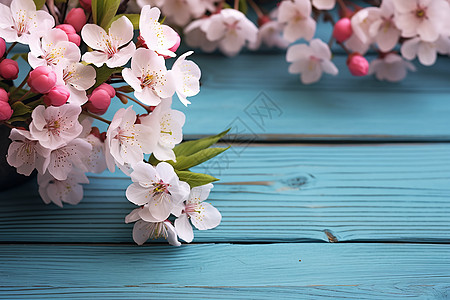 木桌上的浪漫花朵图片