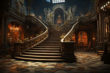 古堡里里的楼梯高清图片