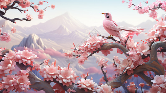 喜鹊站在桃树上图片