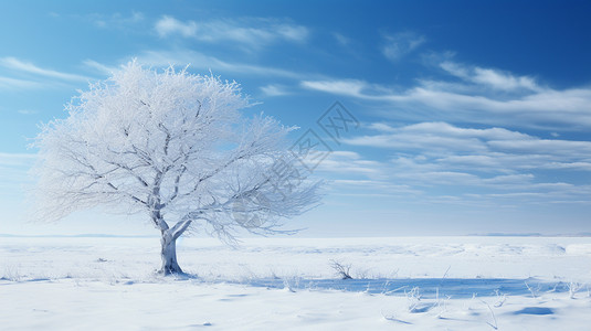 洁白雪地上的枯树图片