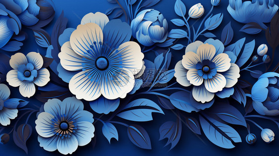 蓝色立体花朵背景图片