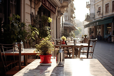夏日街景上的休闲咖啡馆图片