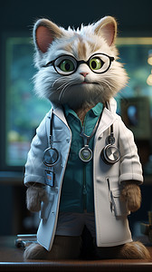 挂着听诊器的猫咪医生图片