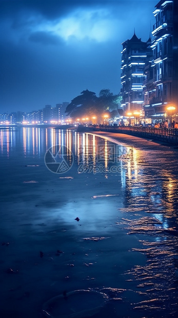 港口城市夜景图片