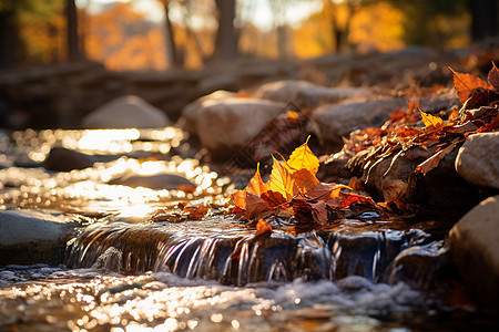 溪流中的落叶图片