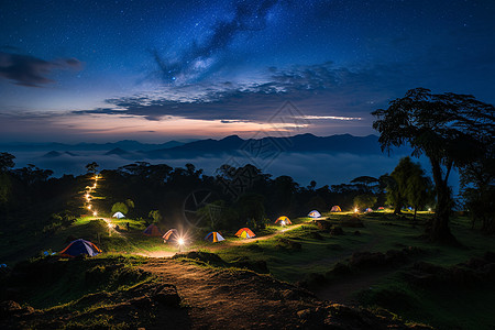 青海星空美丽的山脉夜景背景