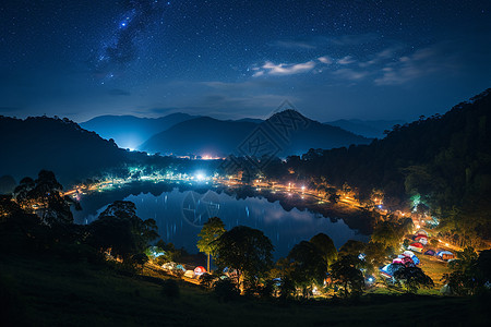 星空下的夜景背景图片