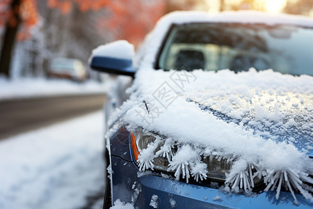 冬季汽车上的积雪图片