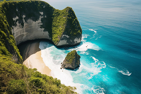 巴厘岛海滩环绕着一片水的岩石背景
