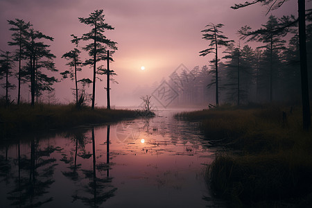 湖畔的晨雾图片