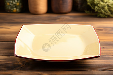空白餐桌木桌上的盘子背景
