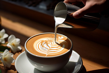 咖啡师在制作咖啡拉花图片