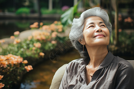 女士坐在椅子上仰望天空图片