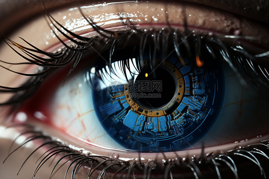 蓝色的机械眼球图片