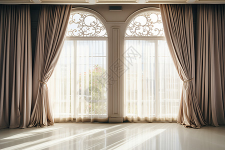 白色现代客厅内的窗帘图片