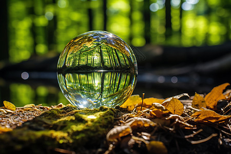森林地面的水晶球图片