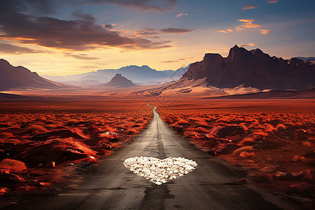 感恩有您沙漠的道路上有一个爱心图形背景