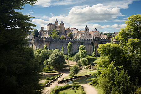 古堡与树木环绕的景色图片