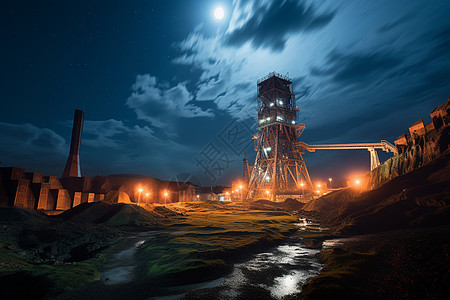 灯光照亮的大型工业厂区图片