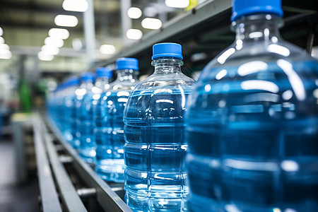 塑料瓶装水生产线上的一排瓶子图片