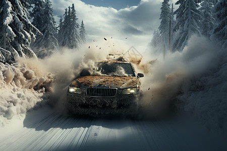 雪地中驾驶的车辆图片