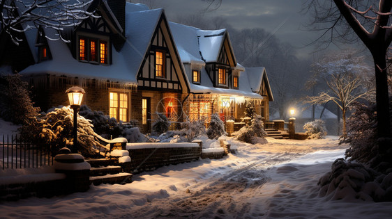 冬季夜间的美丽景色图片