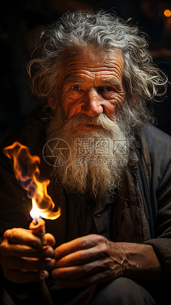 年长的老人手里拿着蜡烛图片