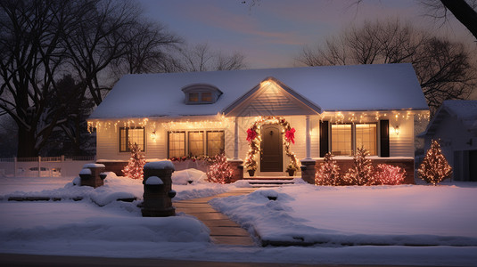 冬季灯光照亮的房子图片